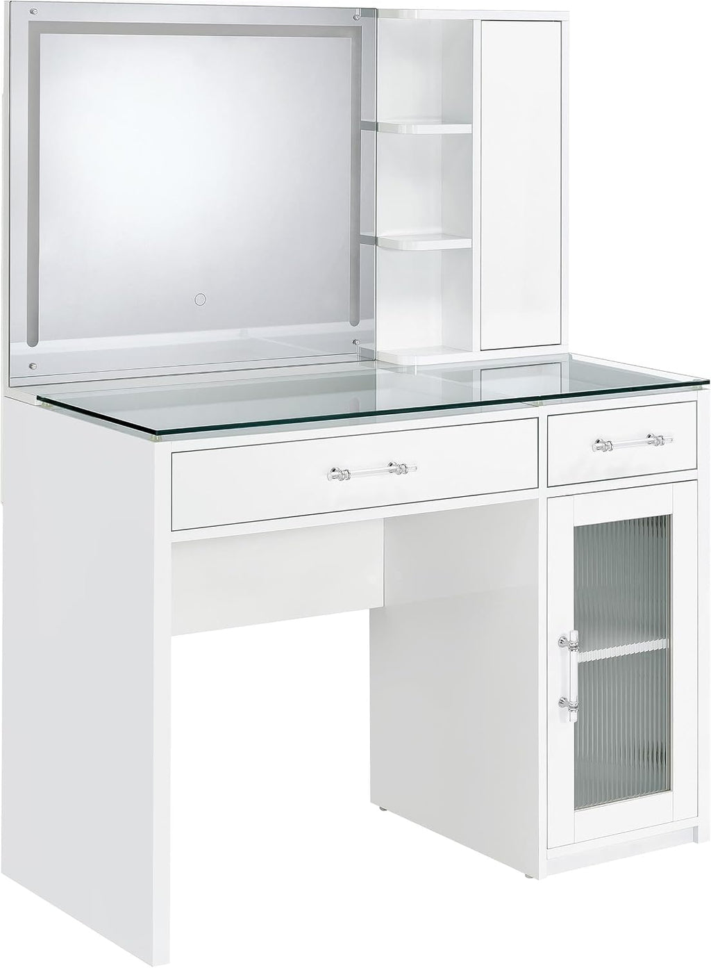 Coaster Home Furnishings Flora 2-Drawer Vanity Set with Led Mirror White High Gloss