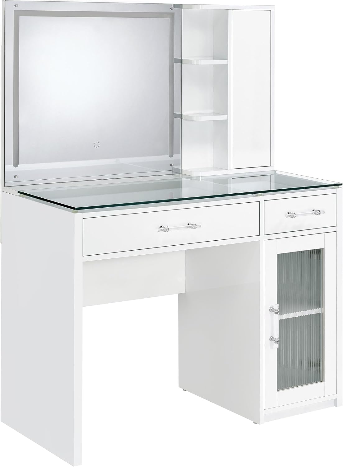 Coaster Home Furnishings Flora 2-Drawer Vanity Set with Led Mirror White High Gloss