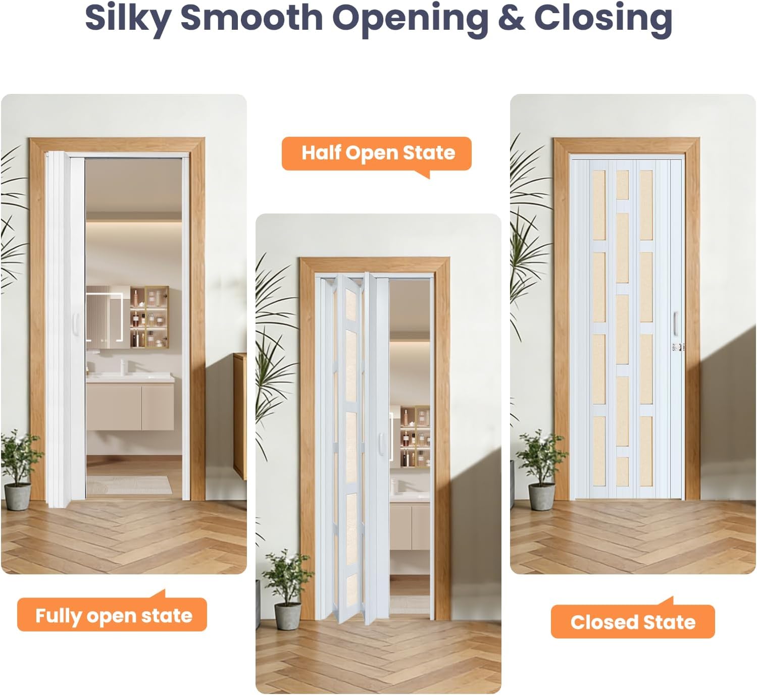 DIYHD 32X80in Glass Accordion Door with Latch&Handle, Double-Layer Thickened PVC Folding Interior Door with Frosted Acrylic - Blocks Views, Lets Light In, Easy Install for Closet, Utility&Room Divider