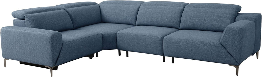Furniture of America Kirel Modern Sectional Recliner with USB Ports, Adjustable Headrests and Swivel Armrest, Reclining Sofa, L Shape Couch for Living Room, Office, Home Theater, Playroom, Blue