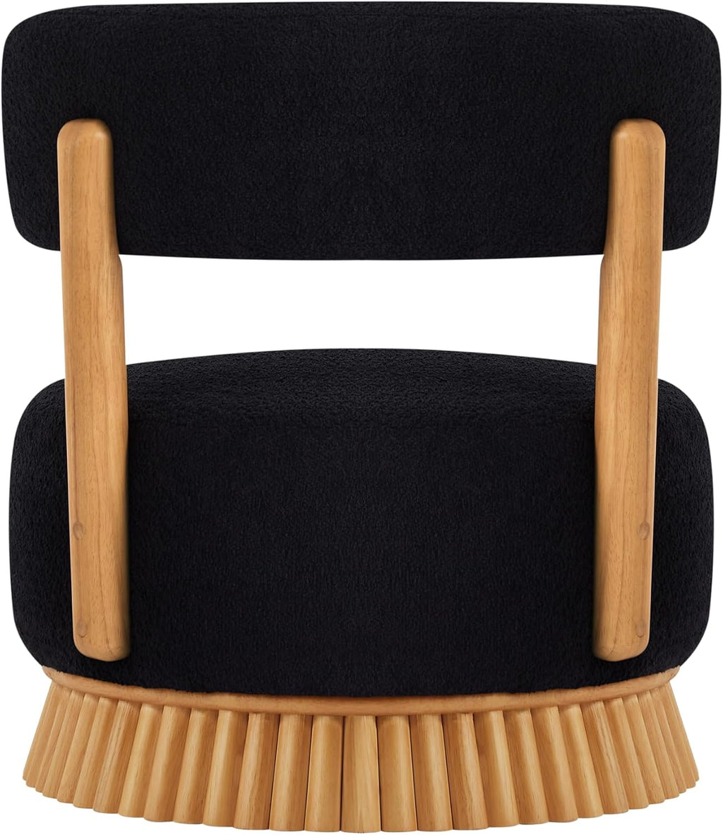 Christopher Knight Home Eloise Modern Accent Chair Set of 2, Boucle Upholstered Lounge Chair Indoor with Wooden Frame, Comfy Reading Chair for Bedroom, Black+Natural