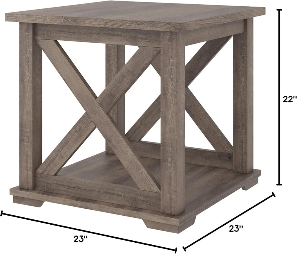Signature Design by Ashley Arlenbry Farmhouse End Table with Crossbuck Details, Weathered Oak Brown