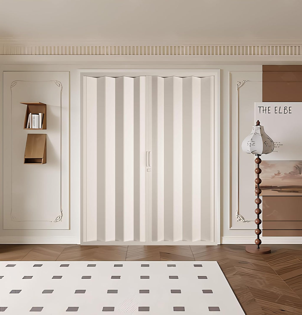 NeatiEase Accordion Door 72x80, Portable Interior PVC Folding Door, Bifold Closet Doors with Latch, Handle, Mounting Hardware
