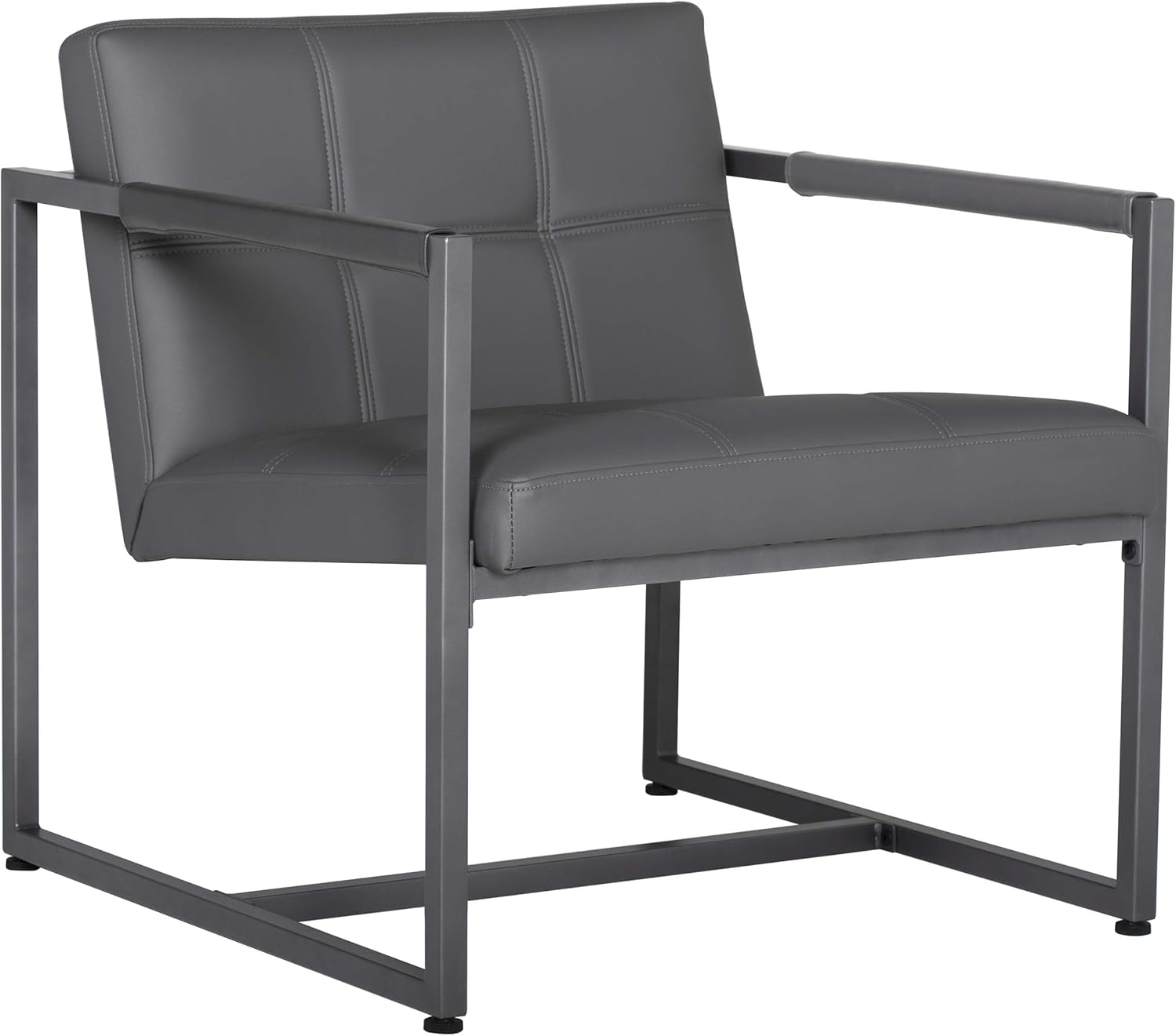 Studio Designs Home Modern Accent Chair Camber Mid-Century, Pewter Grey Metal Frame & Smoke Bonded Leather