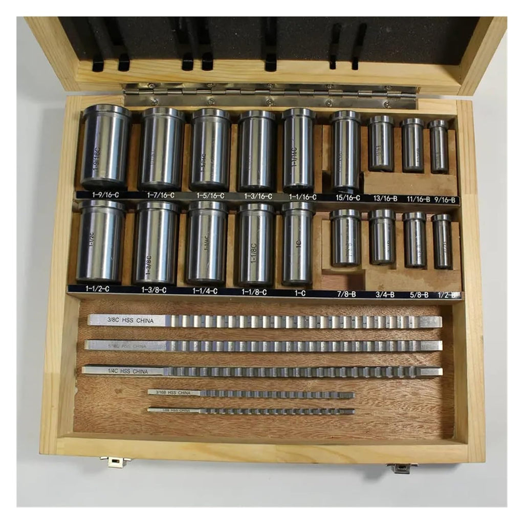 Keyway Broach Kit 30pcs Keyway Broach Set, Inch Sized 5pcs Broaches 1/2''-1-1/2'' 18pcs Bushings and 7pcs Shims HSS Keyway Tool for CNC Machine
