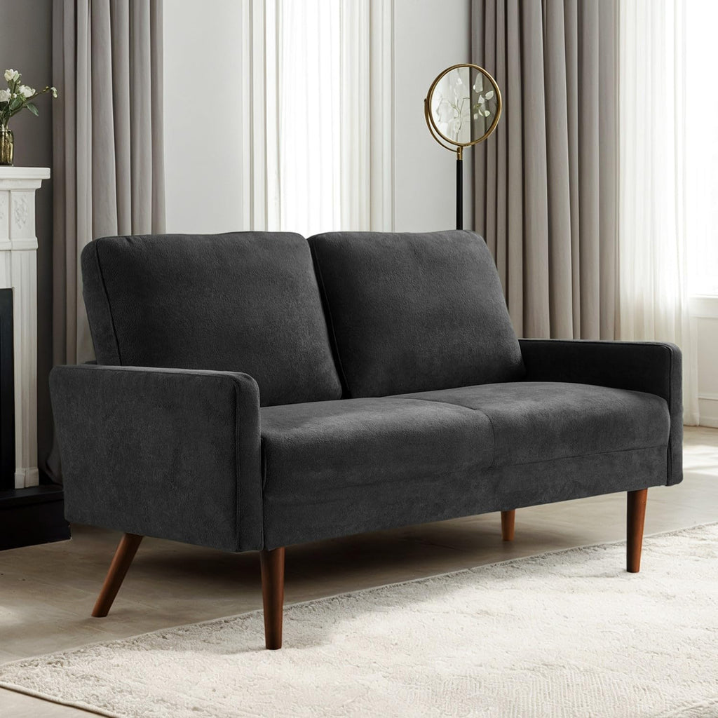 Kent 2 Piece Velvet Sofa and Loveseat Set, European Style with Modern & Vintage Flair, Upholstered 5 Seater Couch, Chic Living Room Furniture Seating for Home, Apartment or Office, Black