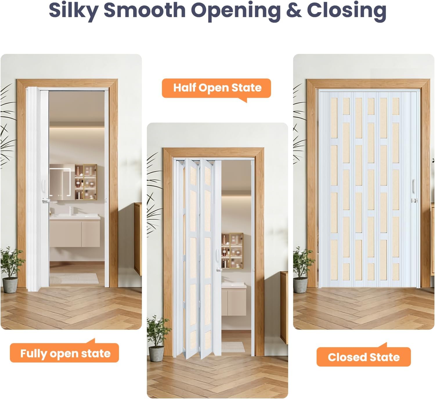DIYHD 48X80in Glass Accordion Door with Latch&Handle, Double-Layer Thickened PVC Folding Interior Door with Frosted Acrylic - Blocks Views, Lets Light In, Easy Install for Closet, Utility&Room Divider
