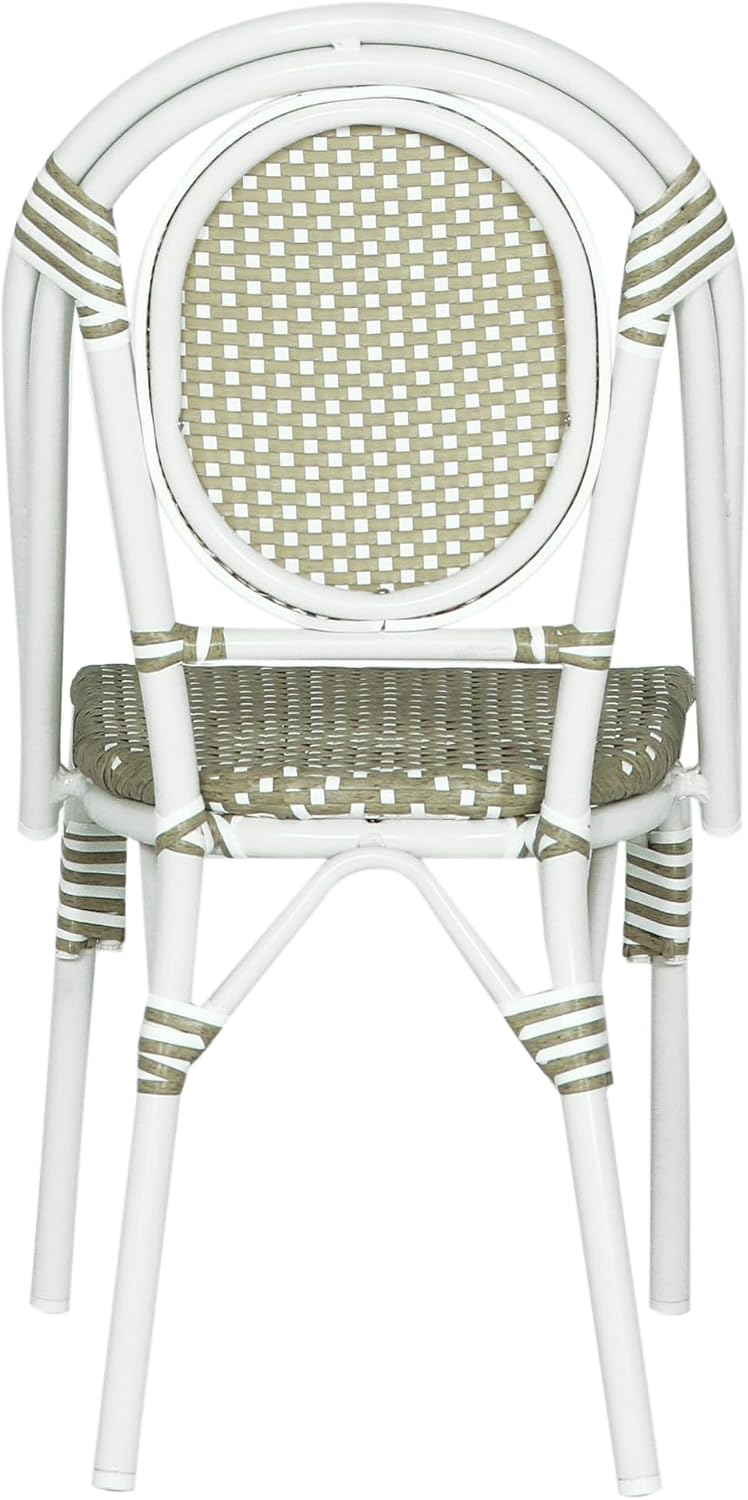 Christopher Knight Home Gammy Outdoor French Bistro Chairs Set of 2, Aluminum Patio Dining Chairs Set of 2, PE Rattan Patio Furniture Armless Accent Chair for Garden/Backyard/Balcony, Green + White