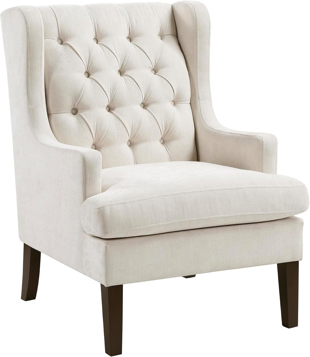 Lexicon Living Room Accent Chair, Textured Fabric Upholstered Reading Chair, Button-Tufted, High Wingback for Living Room/Bedroom/Office, Beige