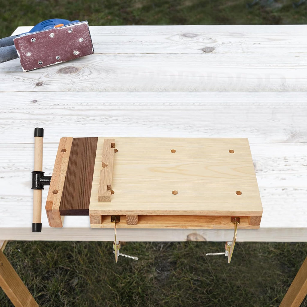 Portable Woodworking Bench with Adjustable Vise, Rubber Wood Workbench for DIY, Chiseling, Sawing, Planing, Compact Tabletop Workstation for Home & Workshop