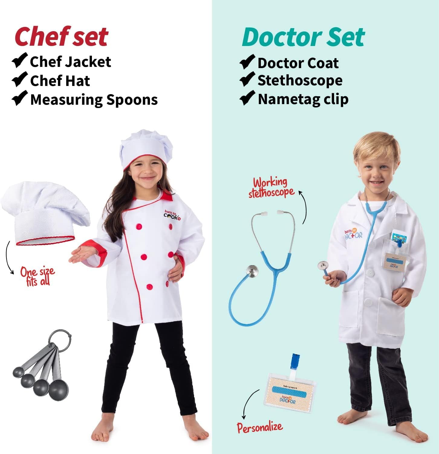 Born Toys Dress Up & Pretend Play Kids Costumes Set Ages 3-7, Washable Kids Dress Up Clothes for Little Girls & Boys