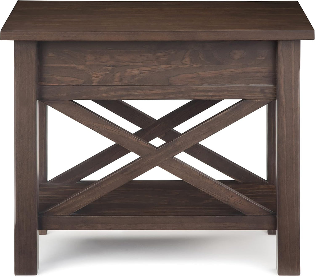 SIMPLIHOME Kitchener End Table - 14 inch Wide Solid Wood Narrow Accent Table with Drawer and Open Shelf in Warm Walnut Brown, Contemporary Nightstand with X-Design for Living Room or Bedroom