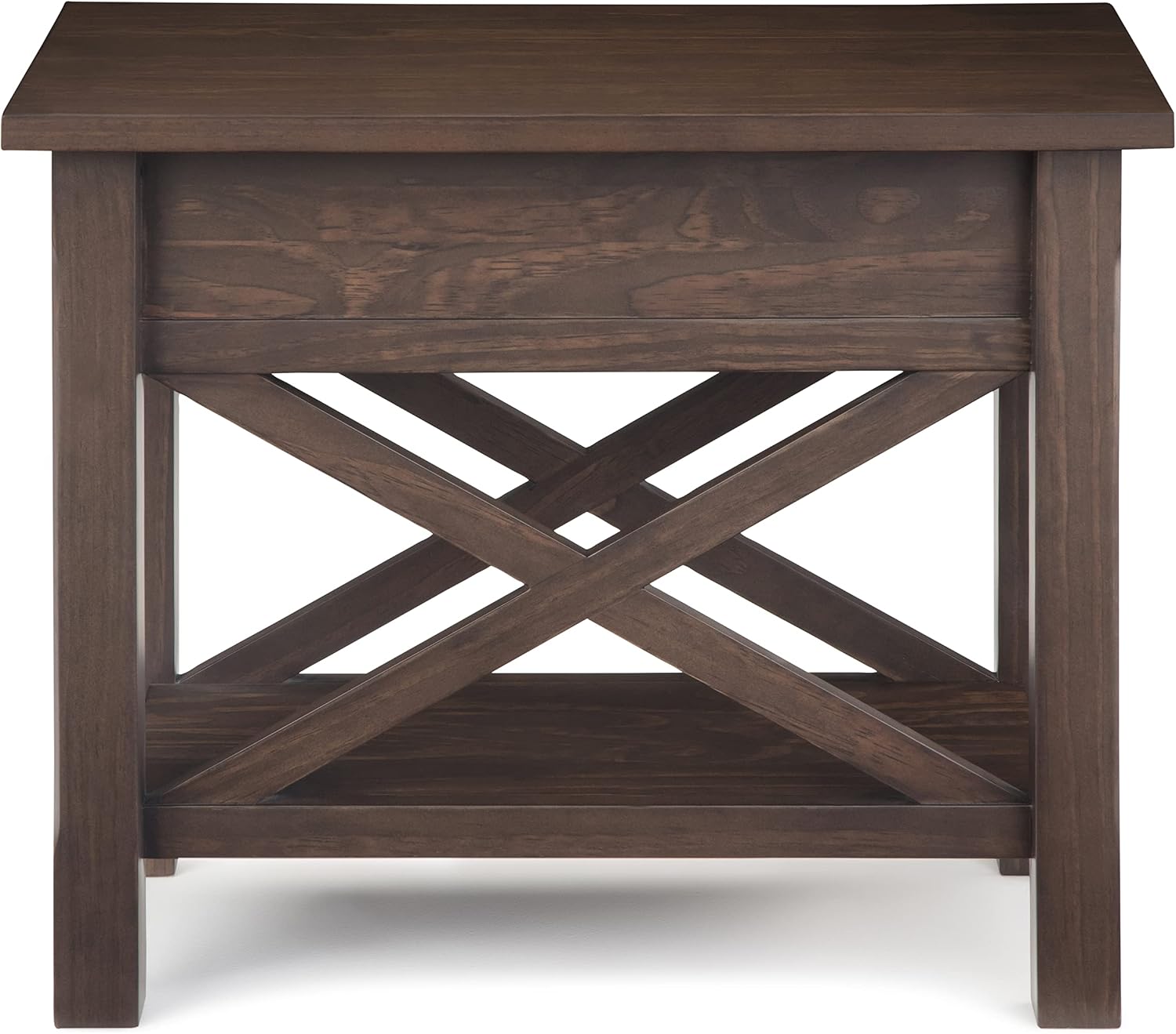 SIMPLIHOME Kitchener End Table - 14 inch Wide Solid Wood Narrow Accent Table with Drawer and Open Shelf in Warm Walnut Brown, Contemporary Nightstand with X-Design for Living Room or Bedroom