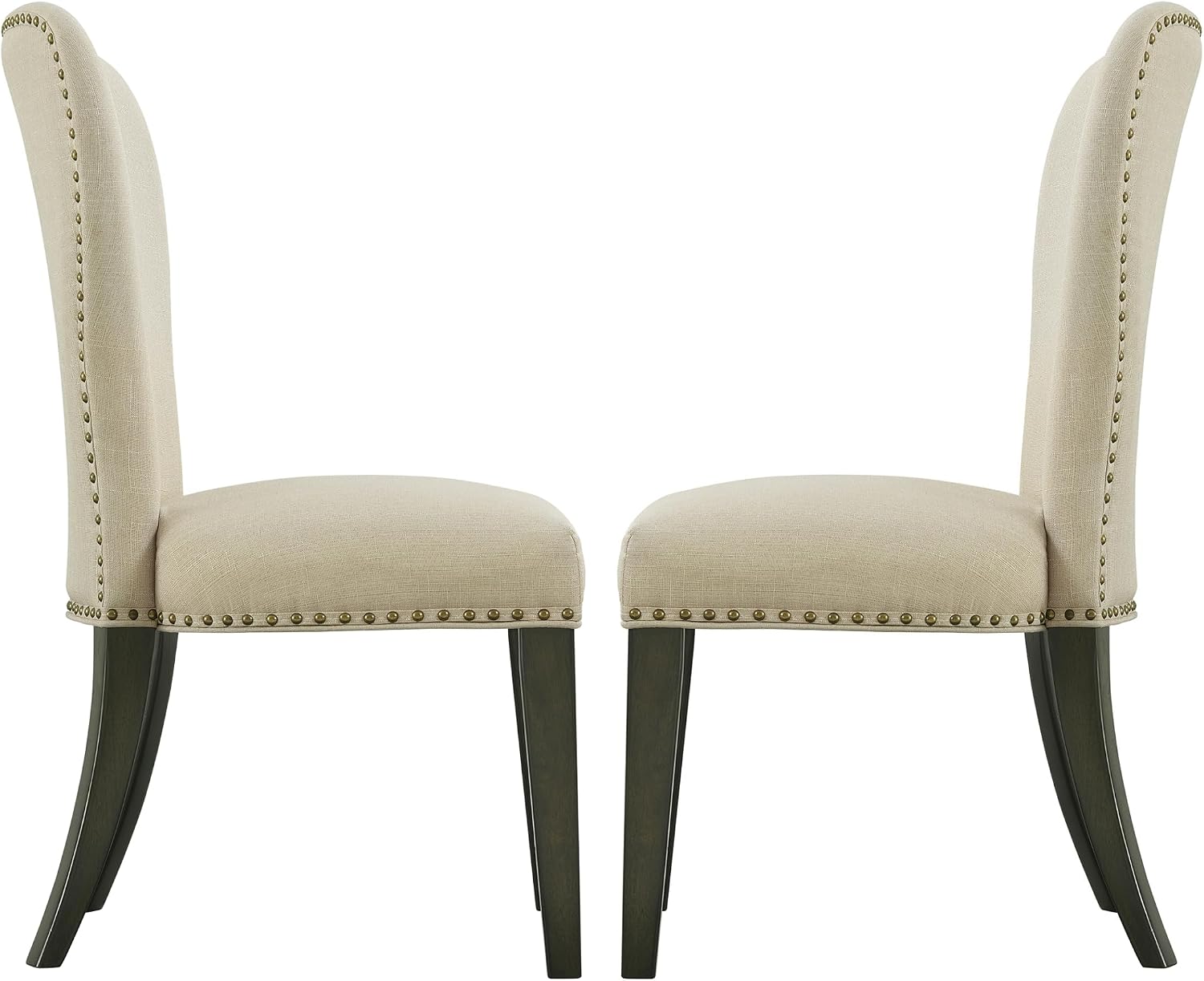 Savoy Upholstered Dining Chairs – Set of 2 Parsons Style Accent Chairs with Cream Linen Fabric, Nailhead Trim, and Dark Stained Legs – for Dining Room, Desk, or Sitting Area by Alaterre Furniture