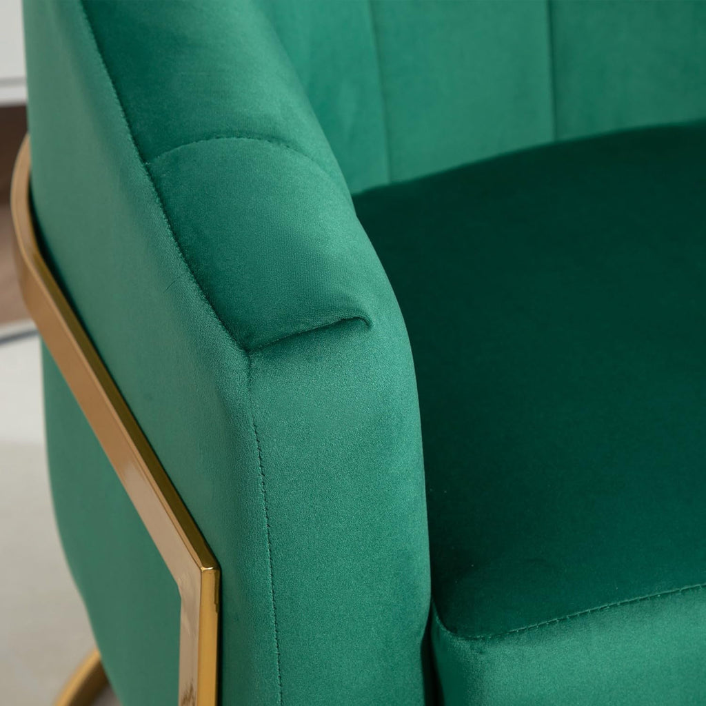 Container Furniture Direct Velvet Modern Accent Armchair - Luxury Gold Frame | Versatile Seating for Living Room, Bedroom, Office, Green