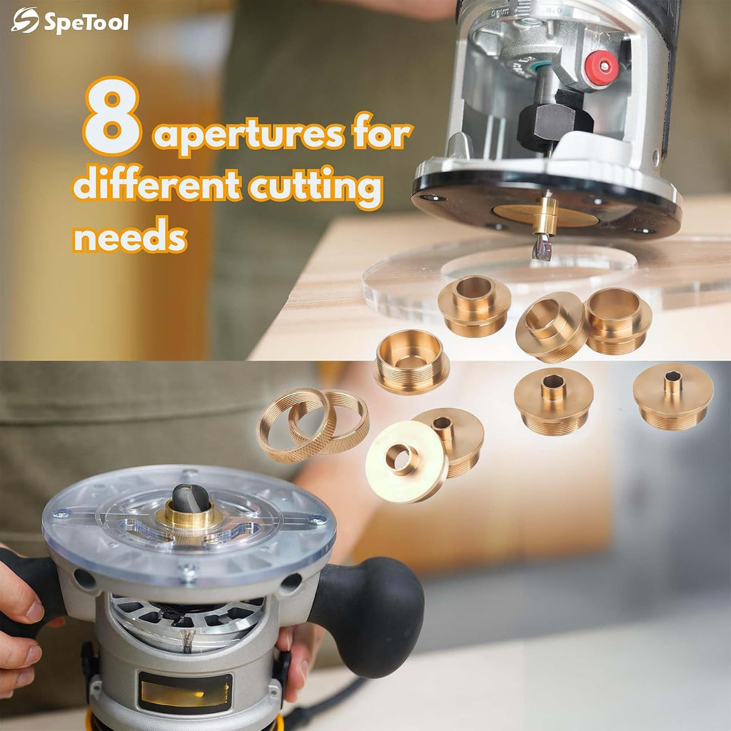 SpeTool Juice Groove Router Jig, Adjustable Router Jigs and Templates for Cutting Board with Metric/Imperial Scales and SpeTool Brass Router Template Bushing Guide Set with Centering Pin&Cone