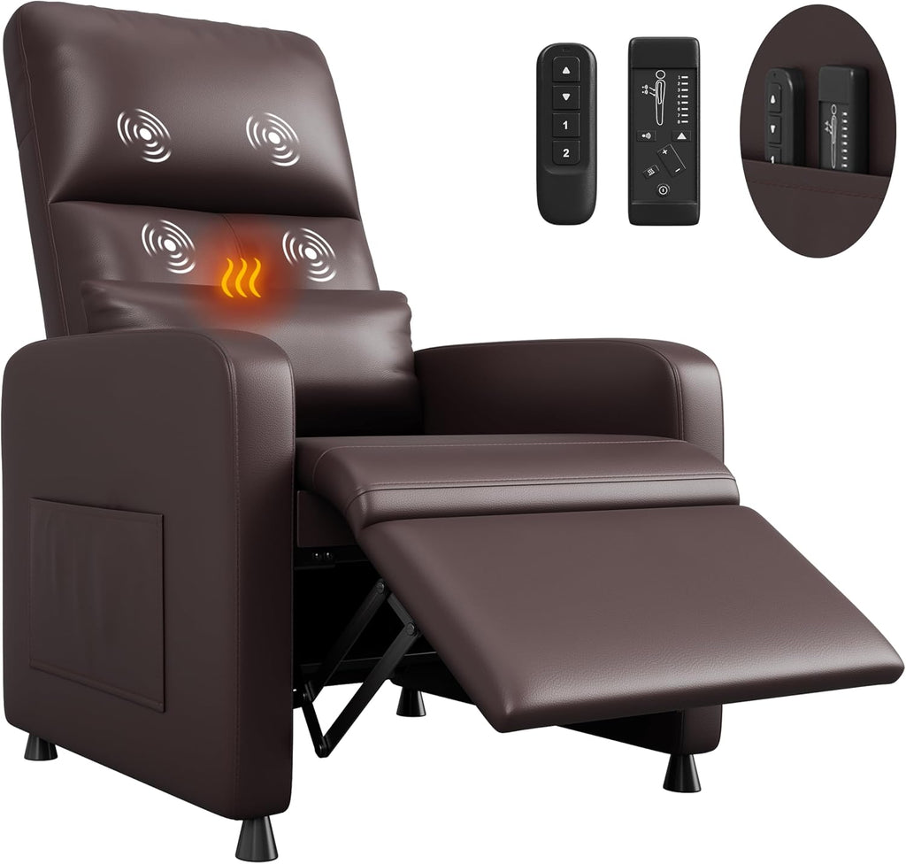 Power Recliner Chair with Heat & Massage, Adjustable Electric PU Leather Single Sofa, Ergonomic Tall-Back Padded Seat, Home Theater Seating Recliner for Living Room