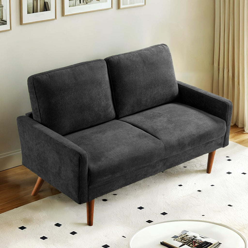 Kent Velvet Loveseat Sofa, European Style with Sleek Design, Modern & Vintage Flair, Upholstered 2 Seater Couch, Chic Living Room Furniture Seating for Home, Apartment or Office, Black