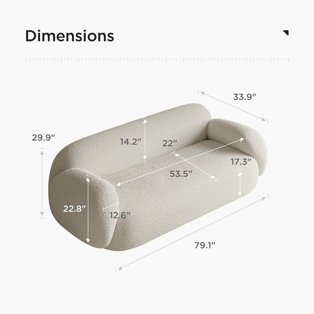 Acanva Modern Minimalist Sofa for Living Room Lounge Home Office, Rounded Edges Couch with Soft Boucle Upholstered, 78.7'W, White