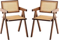 Furlide Rattan Accent Chairs, Modern Mid Century Dining Chairs Set of 2, Comfy Armchairs, Outdoor Rattan Chairs with Armrest for Bedroom Living Room Reading Room Dining Kitchen, Brown