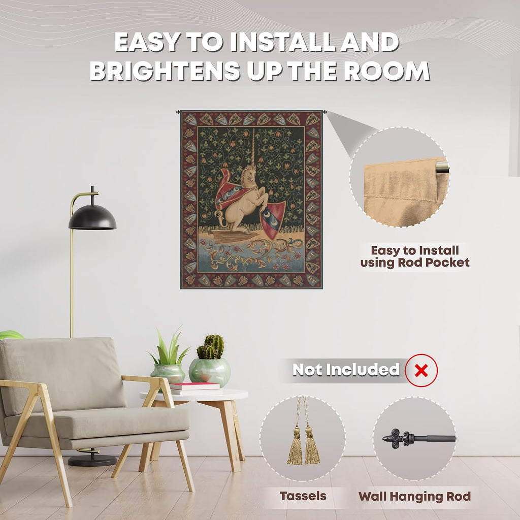 Charlotte Home Furnishings Inc. C Unicorn Medieval Italian Tapestry Wall Hanging 33 X 26 Inch Viscose Cotton And Polyester Blend Wall Art Woven In Italy Perfect For Home Decor And Wall Decor