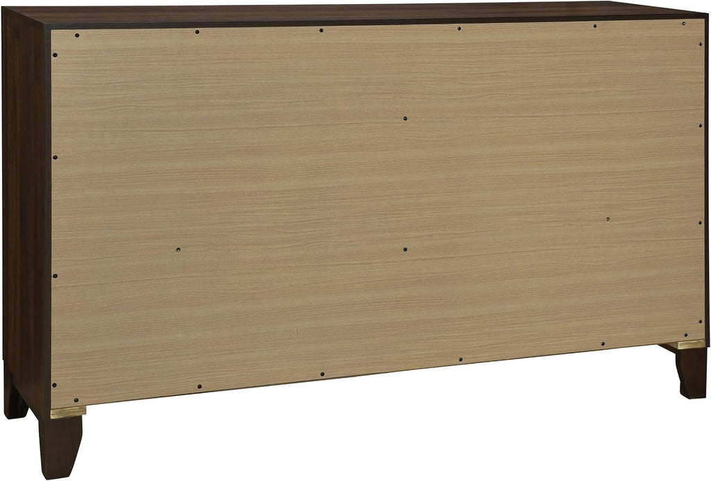 Coaster Home Furnishings - Welsley - Engineered Wood - 6-Drawer Dresser with Gold Round Knobs, Block Legs, Mitered Trim, Transitional Style - Bedroom - Walnut - 223443