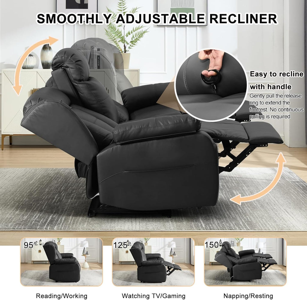 Loveseat Recliner Sofa,4 Seater Recliner Couch, Manual Reclining Loveseat with Console for Living Room, Home Theater Seating with AC/USB C/USB Ports Drawer Cup Holder (Black, 4 Seater + Console)