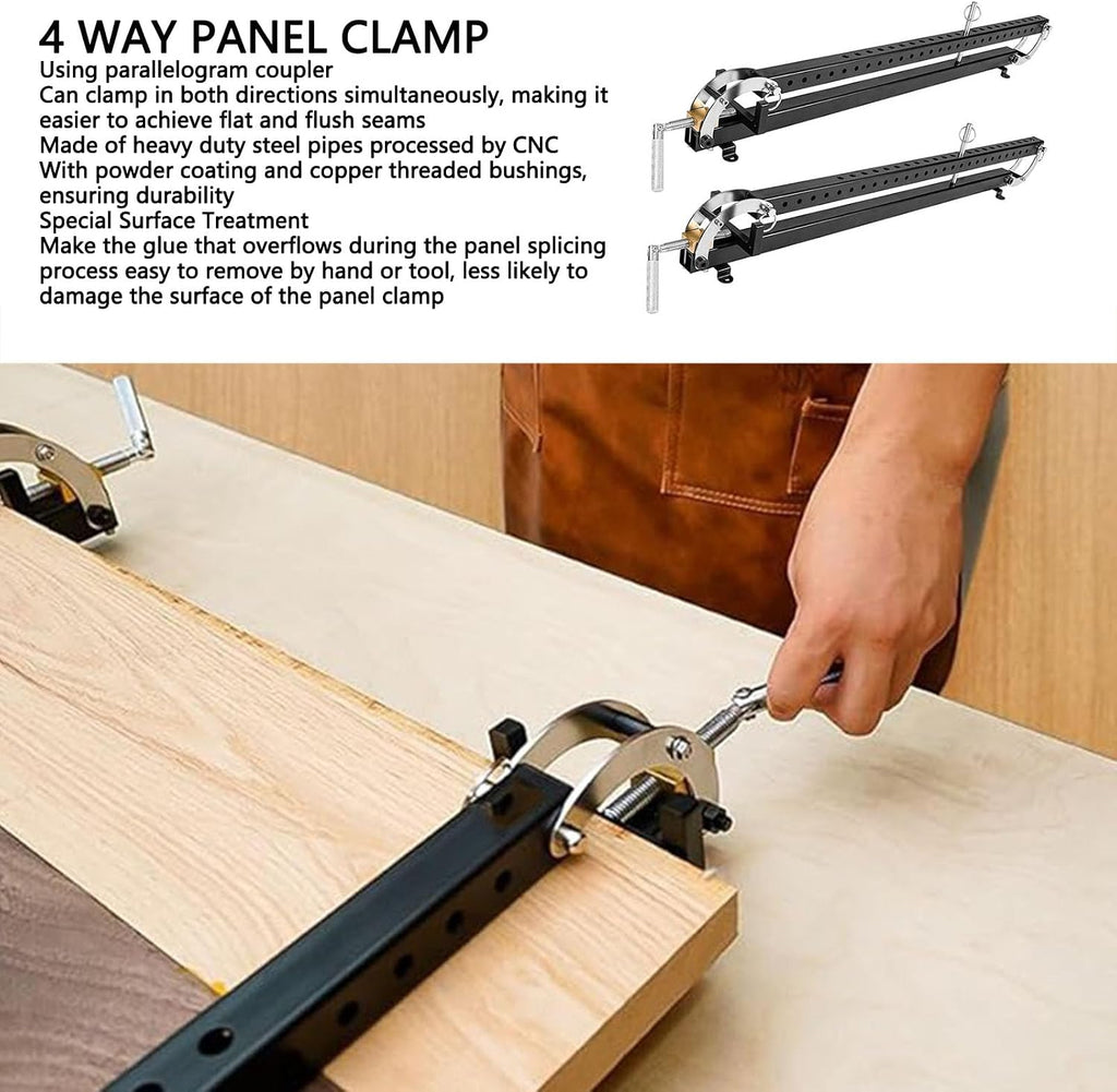 Panel Clamp, Heavy Duty Steel Pipe Parallel Clamp for Woodworking, with Parallelogram Coupler and Powder Coating, Fits Panels up to 24 Inches Wide and 3 Inches Thick