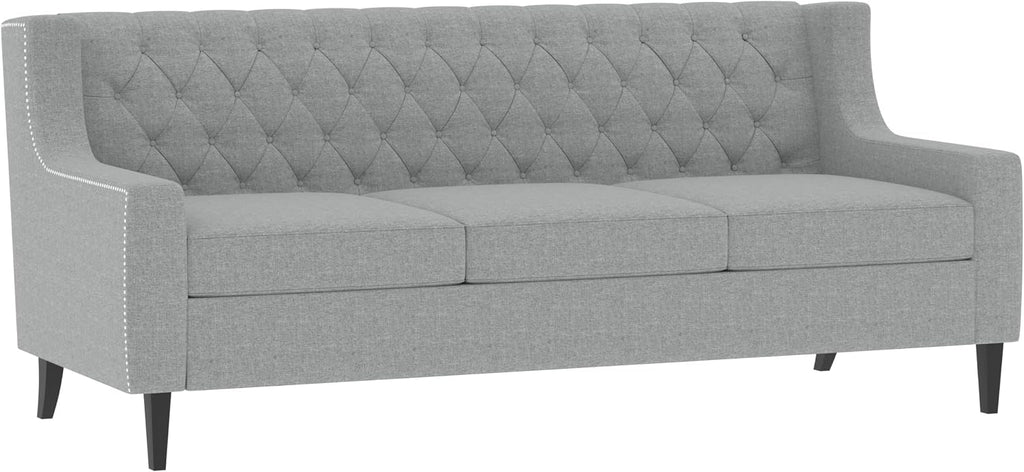 GDFStudio 78.75' 3-Seater Sofa, Button Tufted Backrest Big Comfy Couch with Plush Cushions, Mid Century Modern Couches Home Living Room Sofa, Upholstered Sofas & Couches for Apartment Bedroom, Grey