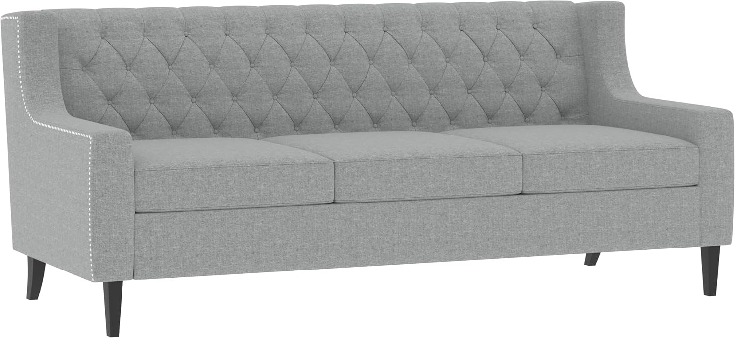 GDFStudio 78.75' 3-Seater Sofa, Button Tufted Backrest Big Comfy Couch with Plush Cushions, Mid Century Modern Couches Home Living Room Sofa, Upholstered Sofas & Couches for Apartment Bedroom, Grey