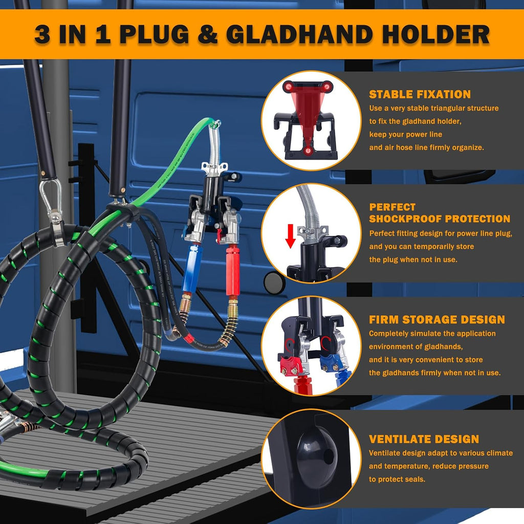 15 FT Semi Truck Air Lines Kit with 2 Pcs Tender Spring Kit and Glad Hands with Gladhand Holder & Handles 3IN1 Trailer Cord and Air Hoses Kit for Truck Trailer Tractor