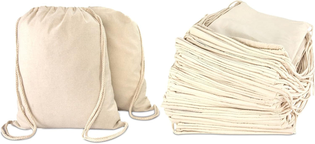 DALIX Cotton Drawstring Backpack Laundry Bags Bulk 50 Pack Mens Womens Natural