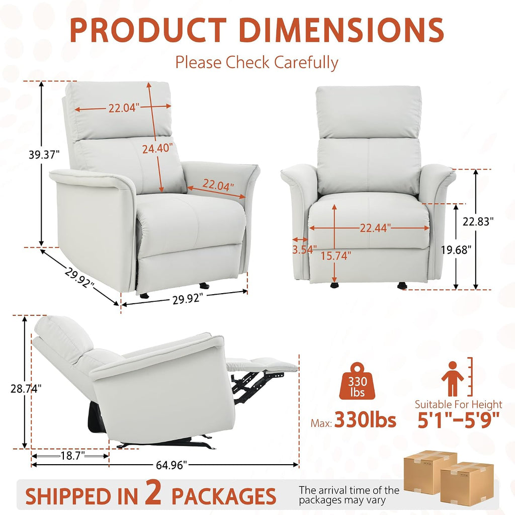 KEIKI Swivel Rocker Recliner Chair for Adults, Rocking Recliner Chair, Glider Rocking Chair, Reclining with Modern-Designed Armrests, Nursery Recliner for for Small Spaces/Living Room/Bedroom/Nursing