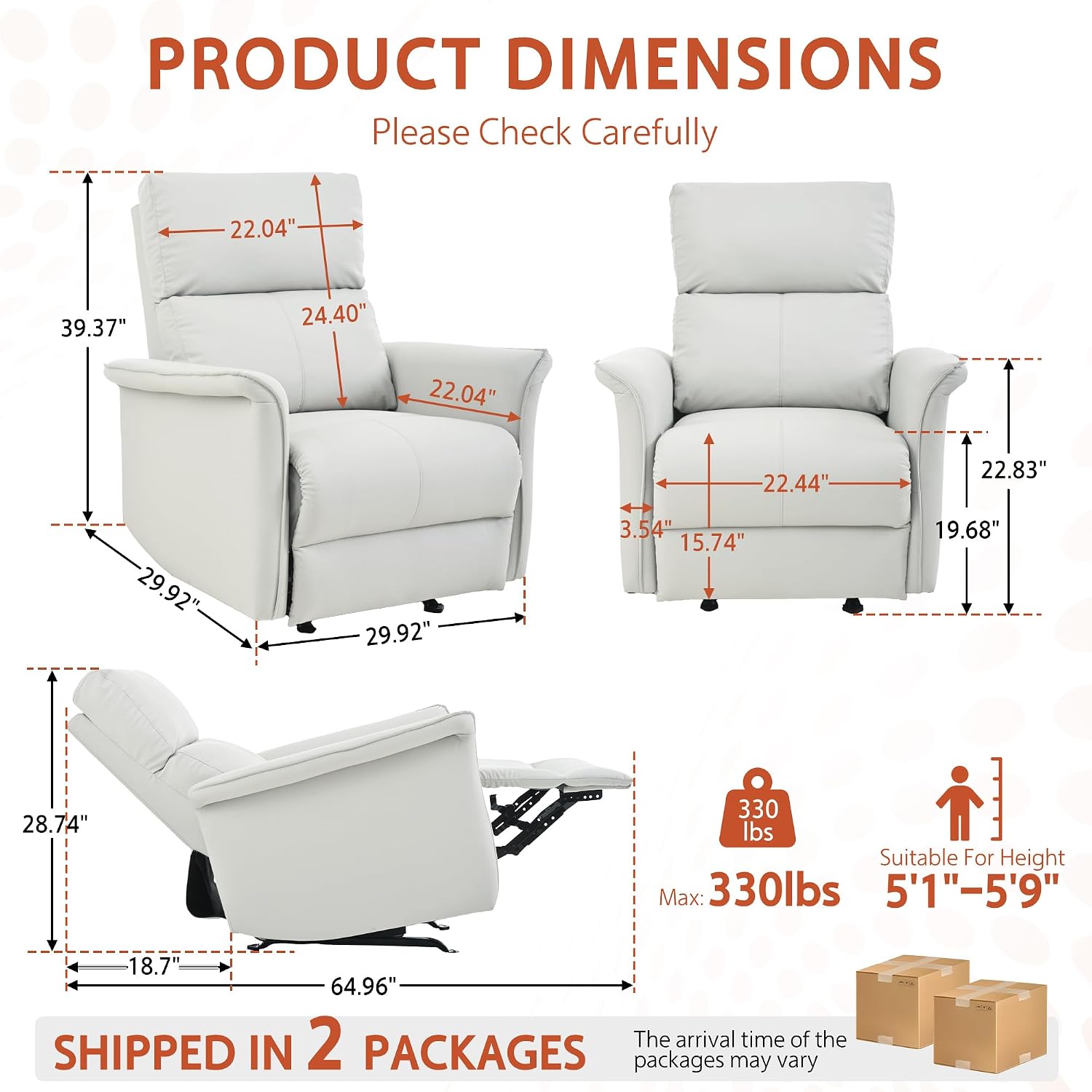 KEIKI Swivel Rocker Recliner Chair for Adults, Rocking Recliner Chair, Glider Rocking Chair, Reclining with Modern-Designed Armrests, Nursery Recliner for for Small Spaces/Living Room/Bedroom/Nursing