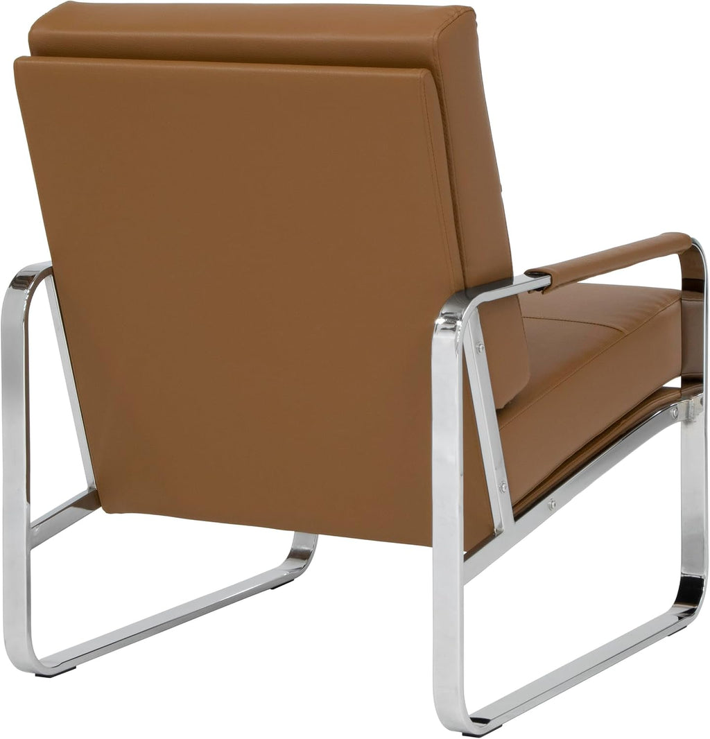 Studio Designs Home Allure Modern Accent Chair in Blended Leather, Chrome/Caramel