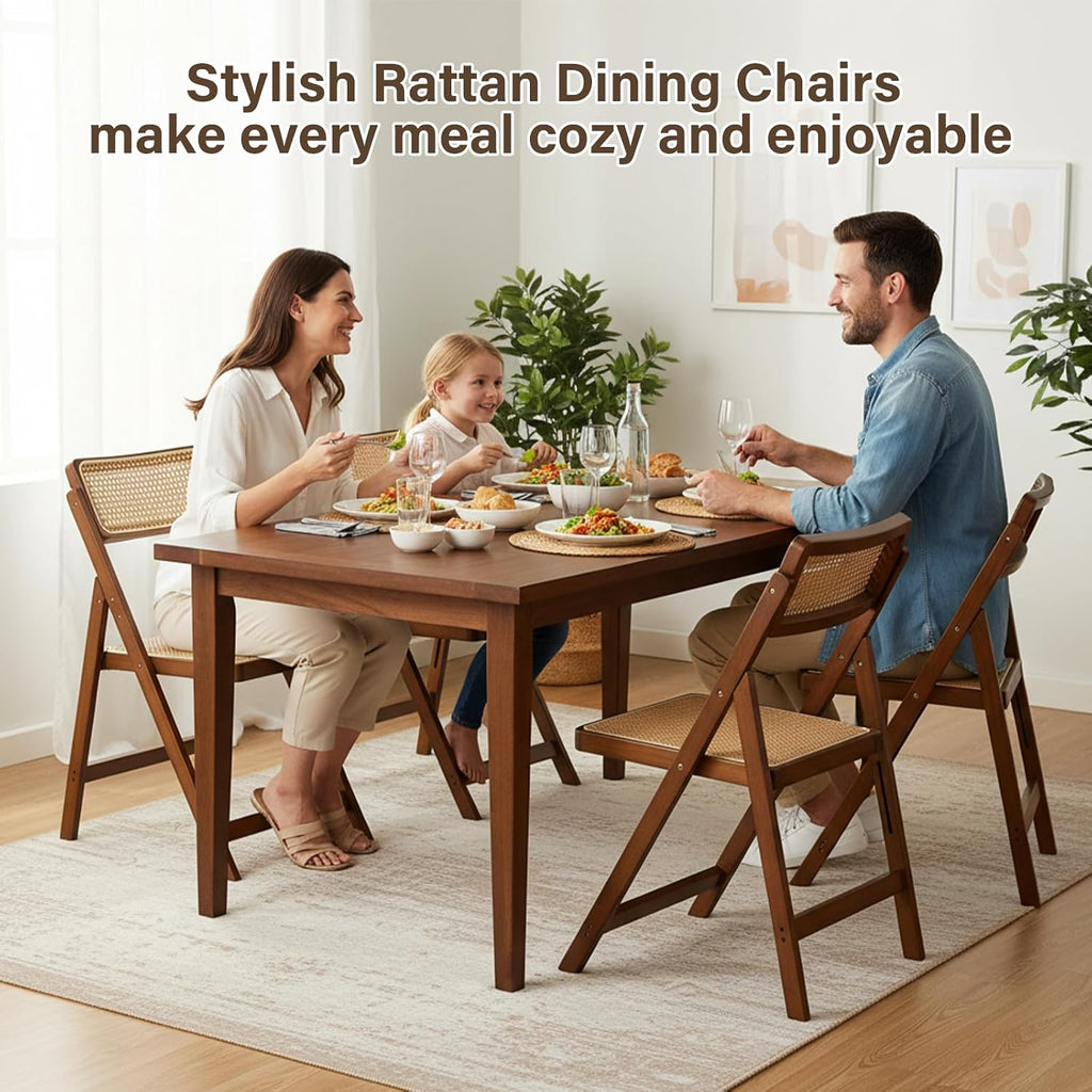 Furlide Rattan Folding Chairs, Modern Mid Century Dining Chairs Set of 2, Outdoor Bamboo Chairs for Bedroom Living Room Reading Room Dining Kitchen, Walnut