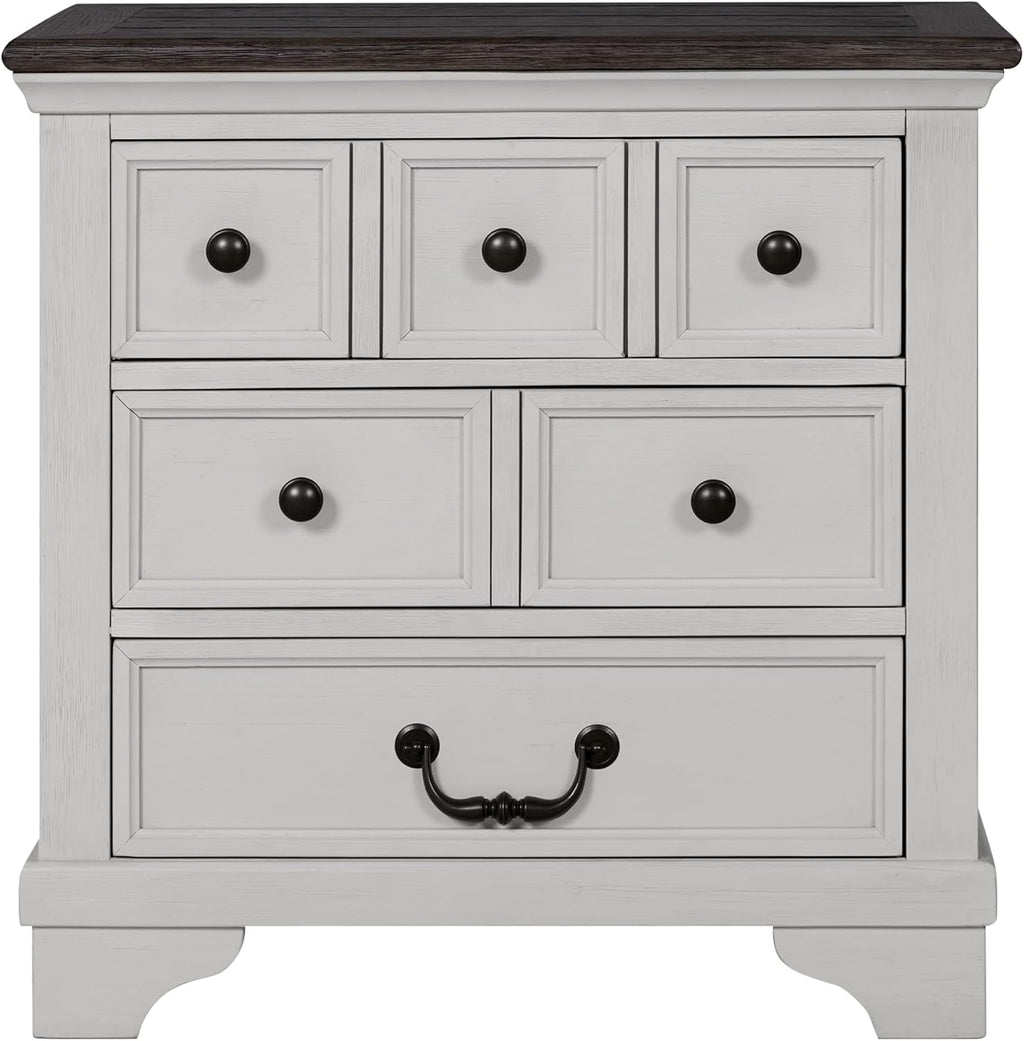 Furniture of America Roden Modern Farmhouse Solid Wood Nightstand with 3 Drawers and USB Ports, Large Bedside Table, Wooden Night Stand for Bedroom, Dorm, White/Dark Brown