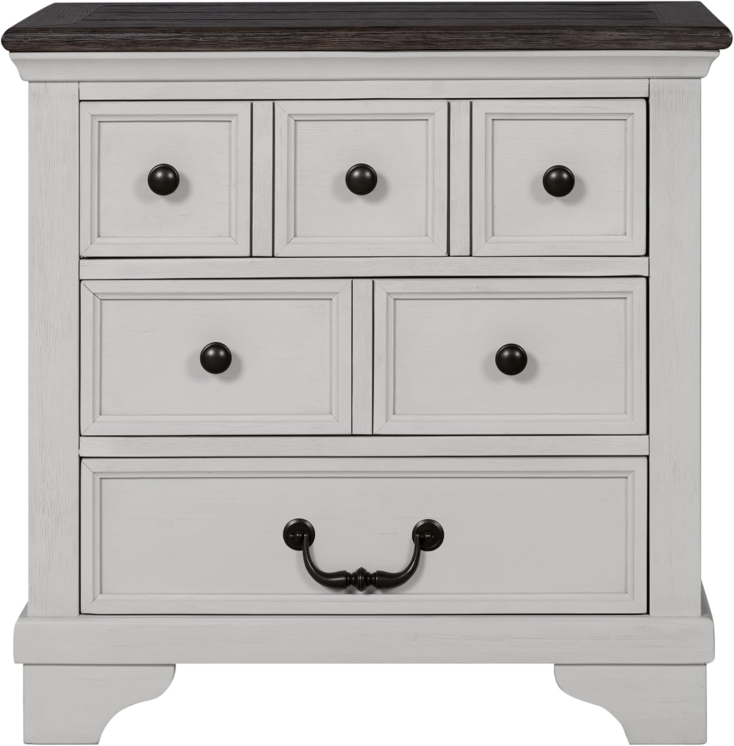 Furniture of America Roden Modern Farmhouse Solid Wood Nightstand with 3 Drawers and USB Ports, Large Bedside Table, Wooden Night Stand for Bedroom, Dorm, White/Dark Brown