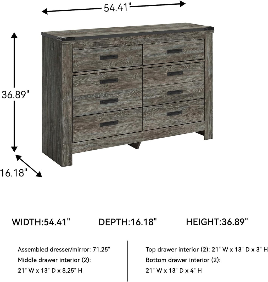 Signature Design by Ashley Frandern Casual Rustic Dresser with 6 Smooth-Gliding Drawers, Meets ASTM International Safety Standards, Wood and Decorative Laminate, Gray