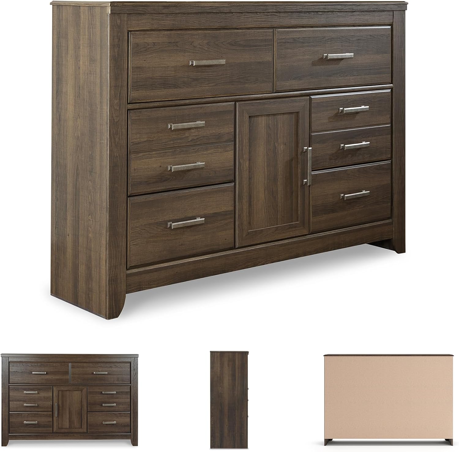 Signature Design by Ashley Juararo Rustic 6 Drawer Dresser with 1 Cabinet & Adjustable Shelf, Dark Brown