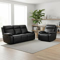 2-Piece Manual Leather Recliner Sofa Set, Adjustable Backrest Reclining Loveseat Sofa & Recliner Chair with Convertible Middle Coffee Table for House, Home Theater, Black