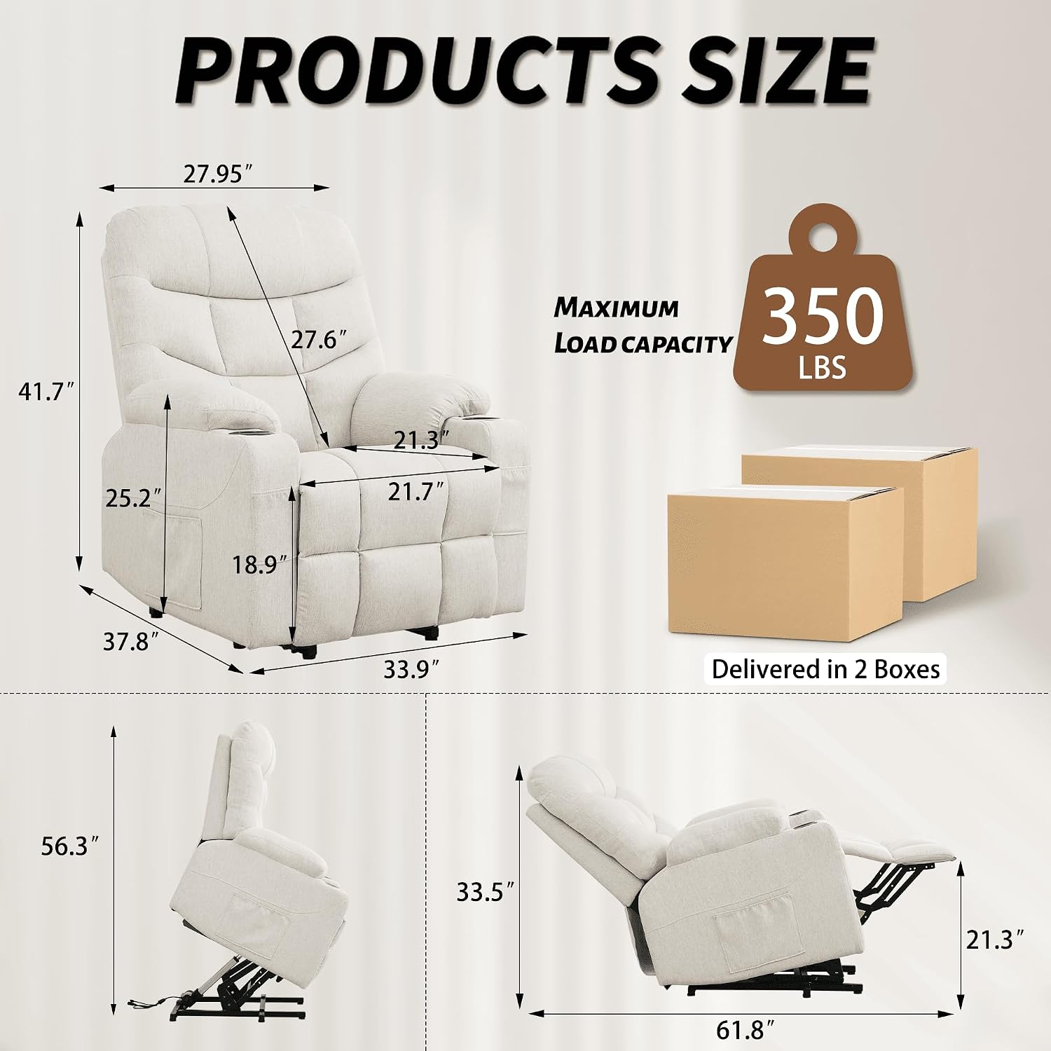 Korser Power Recliner Chair with Massage and Heating, Power Lift Recliner Chair for Elderly and Adults, Electric Recliner with Remote Control and Cup Holders for Living Room, Linen Fabric