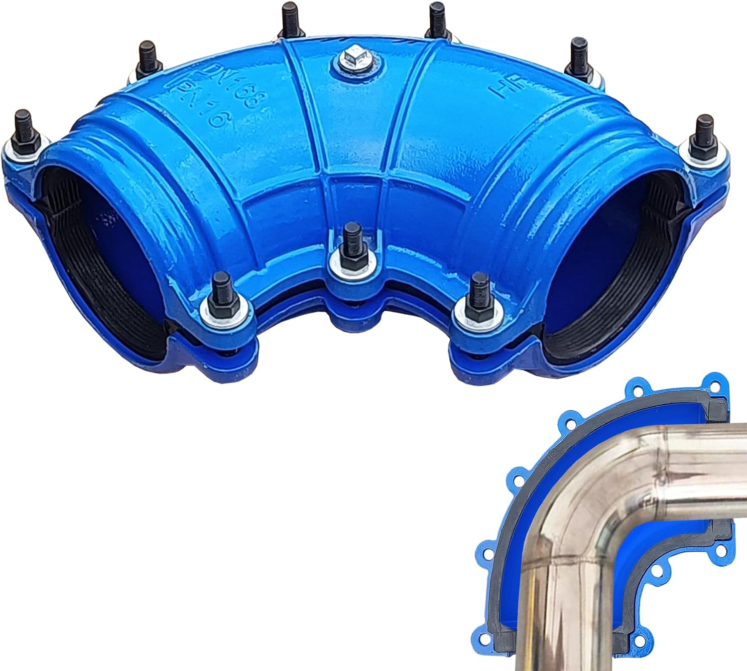 Pipe Repair Clamp For 6 Inch Welded Steel Pipe Elbow(Outer Diameter of the Pipe and Elbow are about 6.5 inch),90 Degree Elbow Leak Sealer,Long Radius,Only Suitable for Welded Steel Pipes, Blue