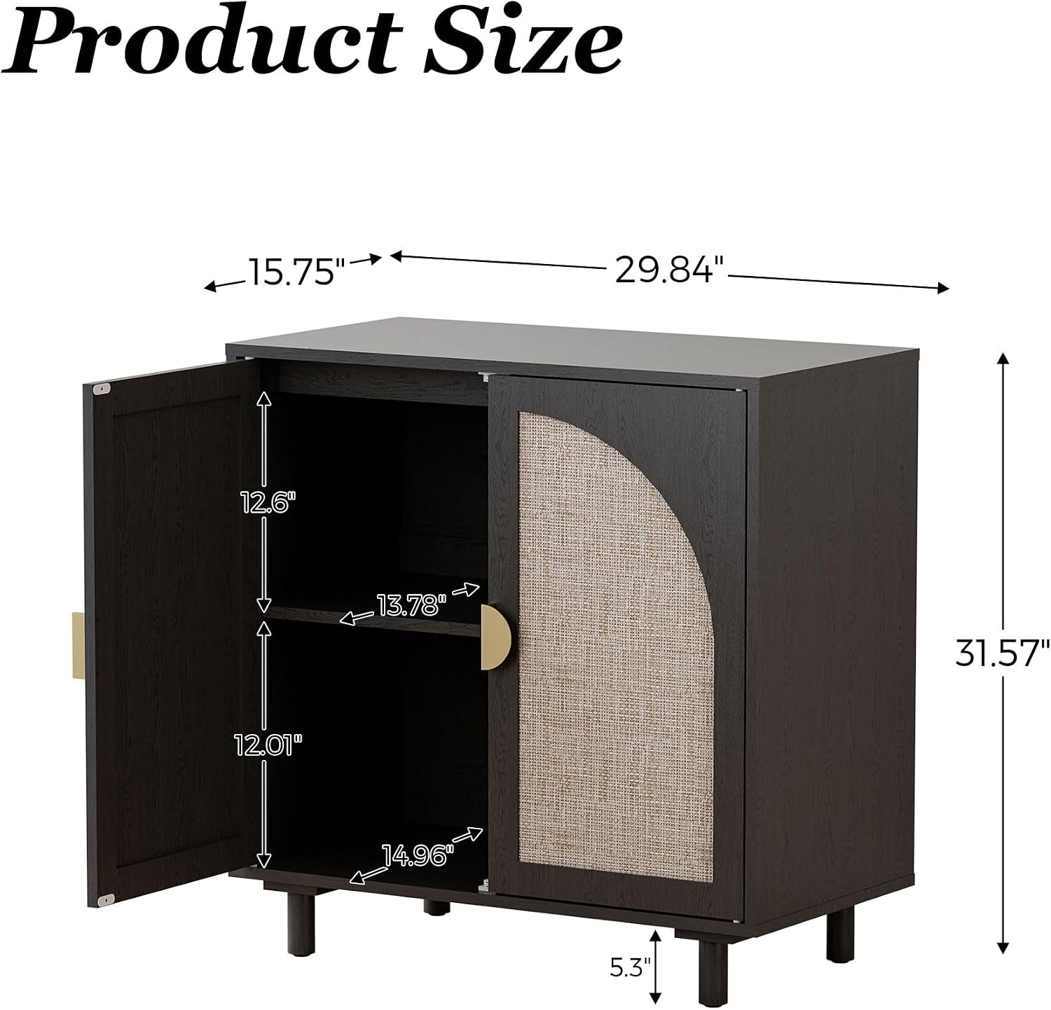 Modern Rattan Storage Cabinet, Black Wood Sideboard with Magnetic Latch, Adjustable Shelf, 29.84' W x 15.75' D x 31.57' H (2 Piece)