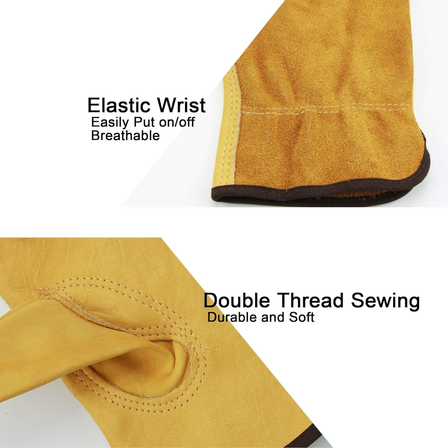 OZERO Leather Work Gloves for Men & Women, 24 Pairs Bulk Genuine Cowhide Garden Gloves, Lab Tested EN388 2143X, Flexible Grip, Breathable Unlined Comfort, Elastic Wrist (Gold, Medium)