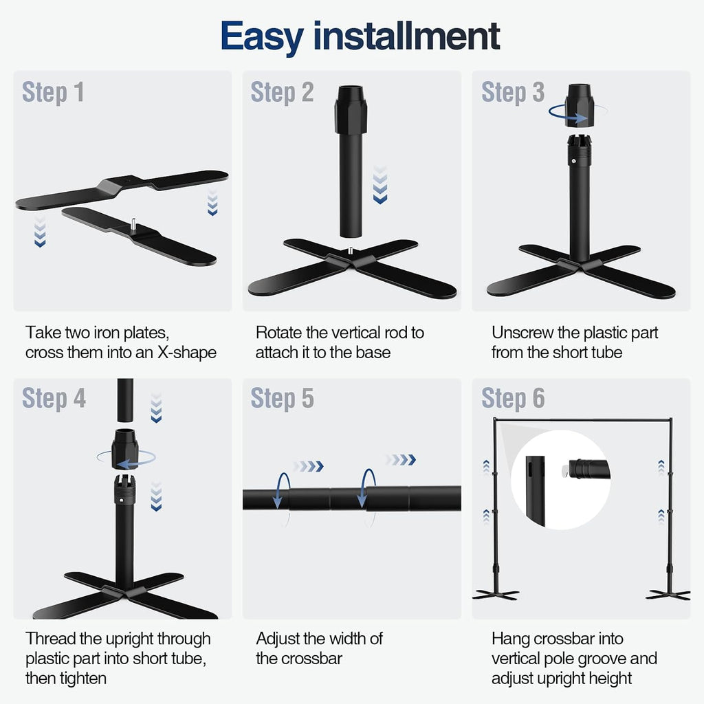 EMART Backdrop Stand Heavy Duty 10x10Ft, Pipe and Drape Photo Background Photography Kit, Adjustable Metal Frame with X-Shaped Base for Wedding Birthday Party Decoration-Black