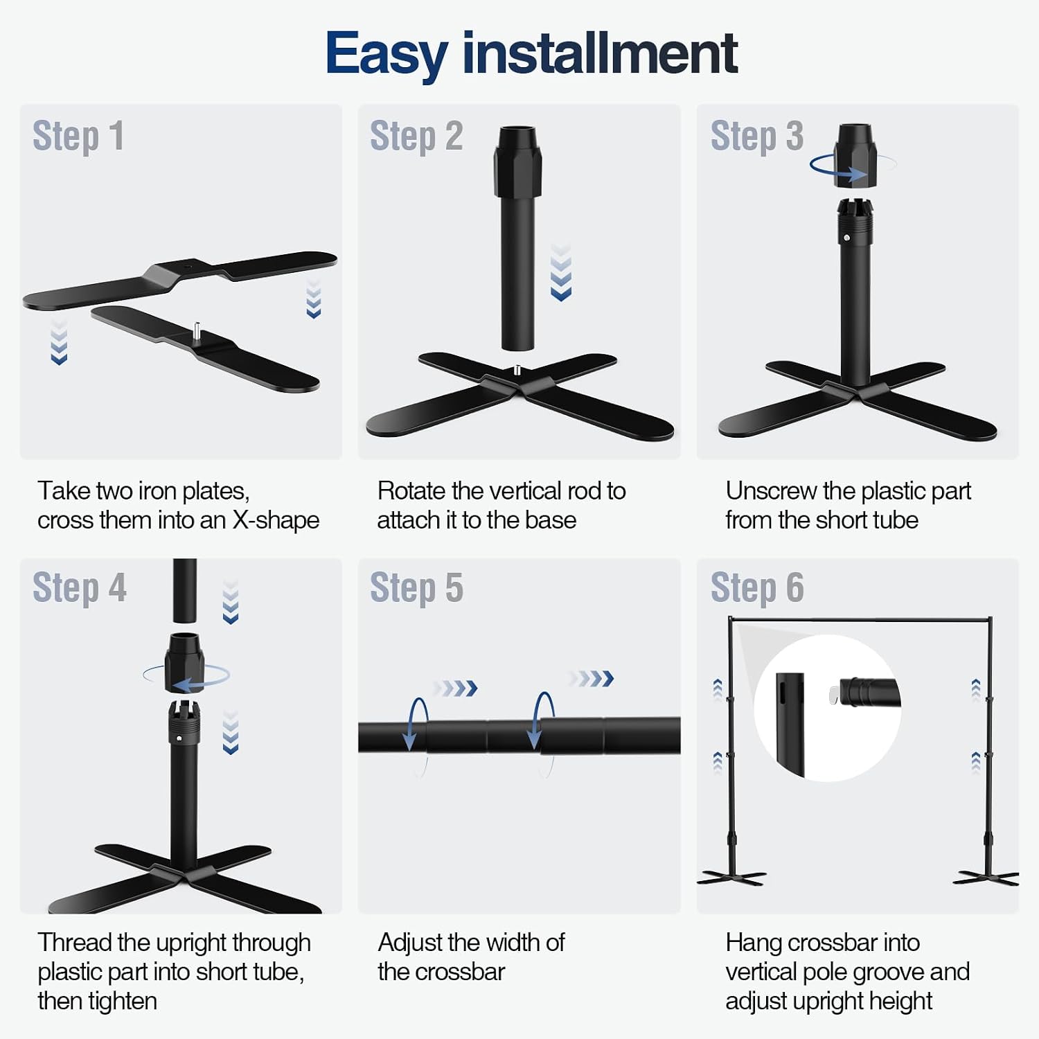 EMART Backdrop Stand Heavy Duty 10x10Ft, Pipe and Drape Photo Background Photography Kit, Adjustable Metal Frame with X-Shaped Base for Wedding Birthday Party Decoration-Black