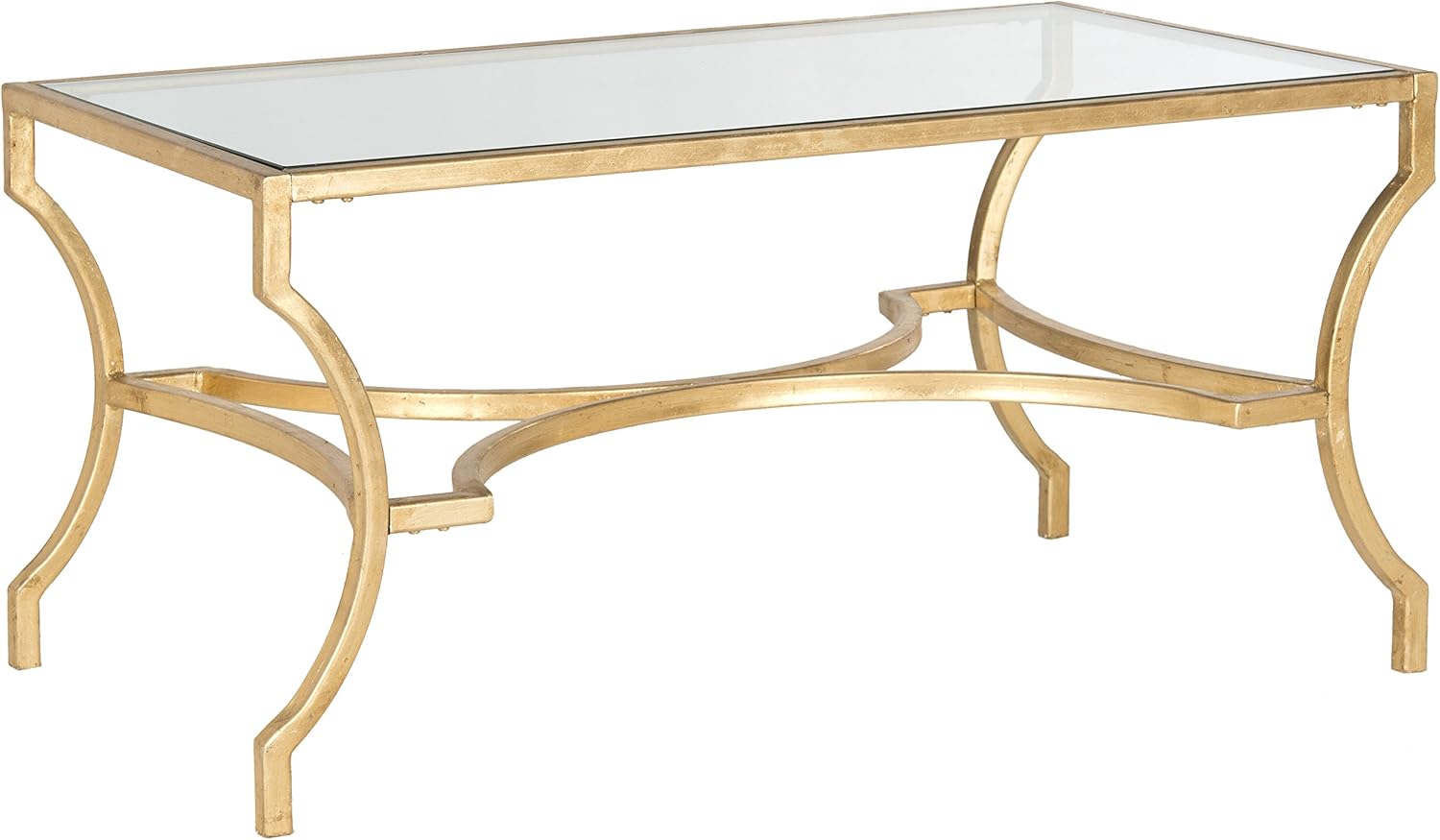 SAFAVIEH Home Collection – Alphonse Gold Leaf Curved Leg Coffee Table with Tempered Glass Top, Sculptural Glam Living Room Accent (FOX2541A)