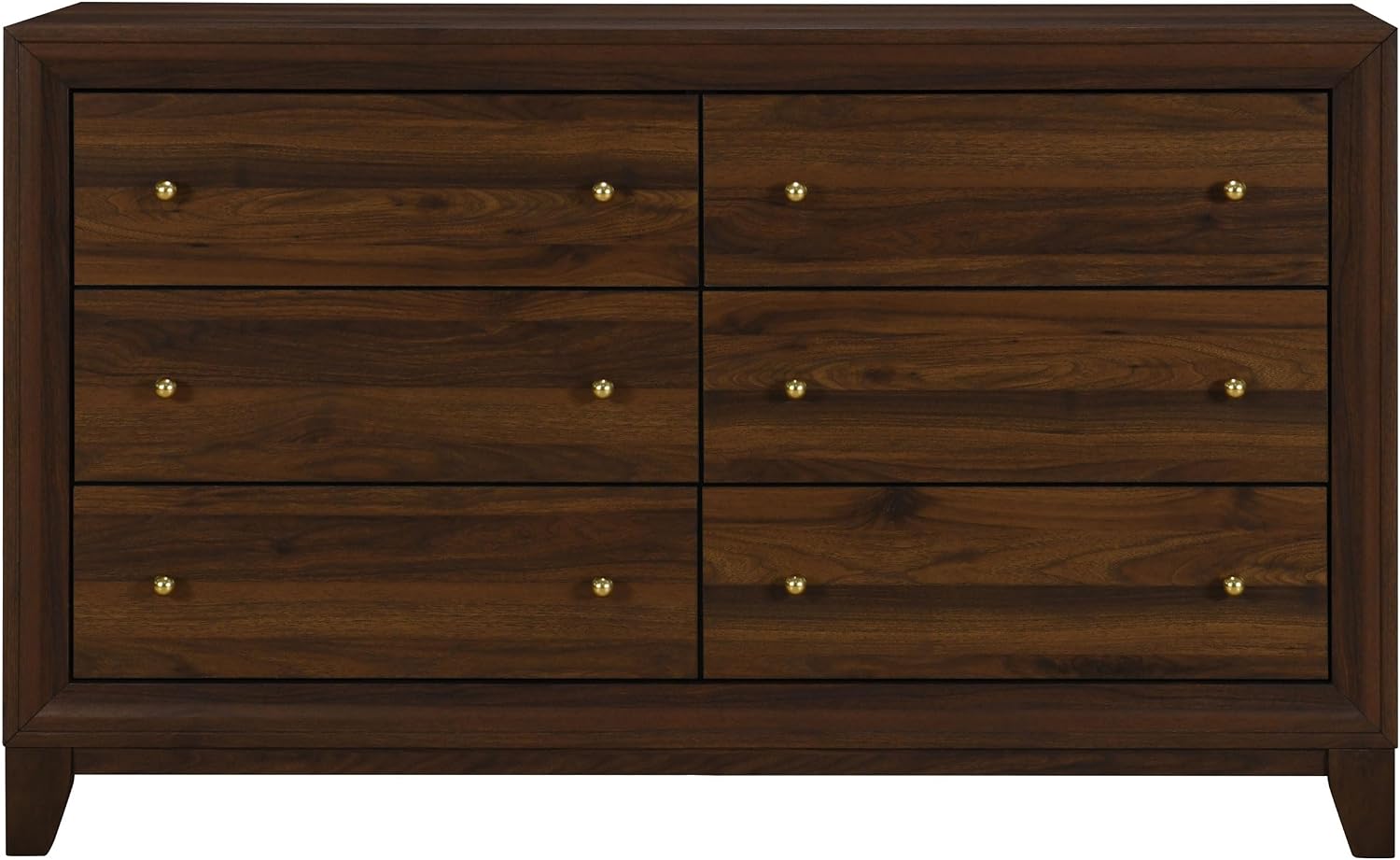 Coaster Home Furnishings - Welsley - Engineered Wood - 6-Drawer Dresser with Gold Round Knobs, Block Legs, Mitered Trim, Transitional Style - Bedroom - Walnut - 223443