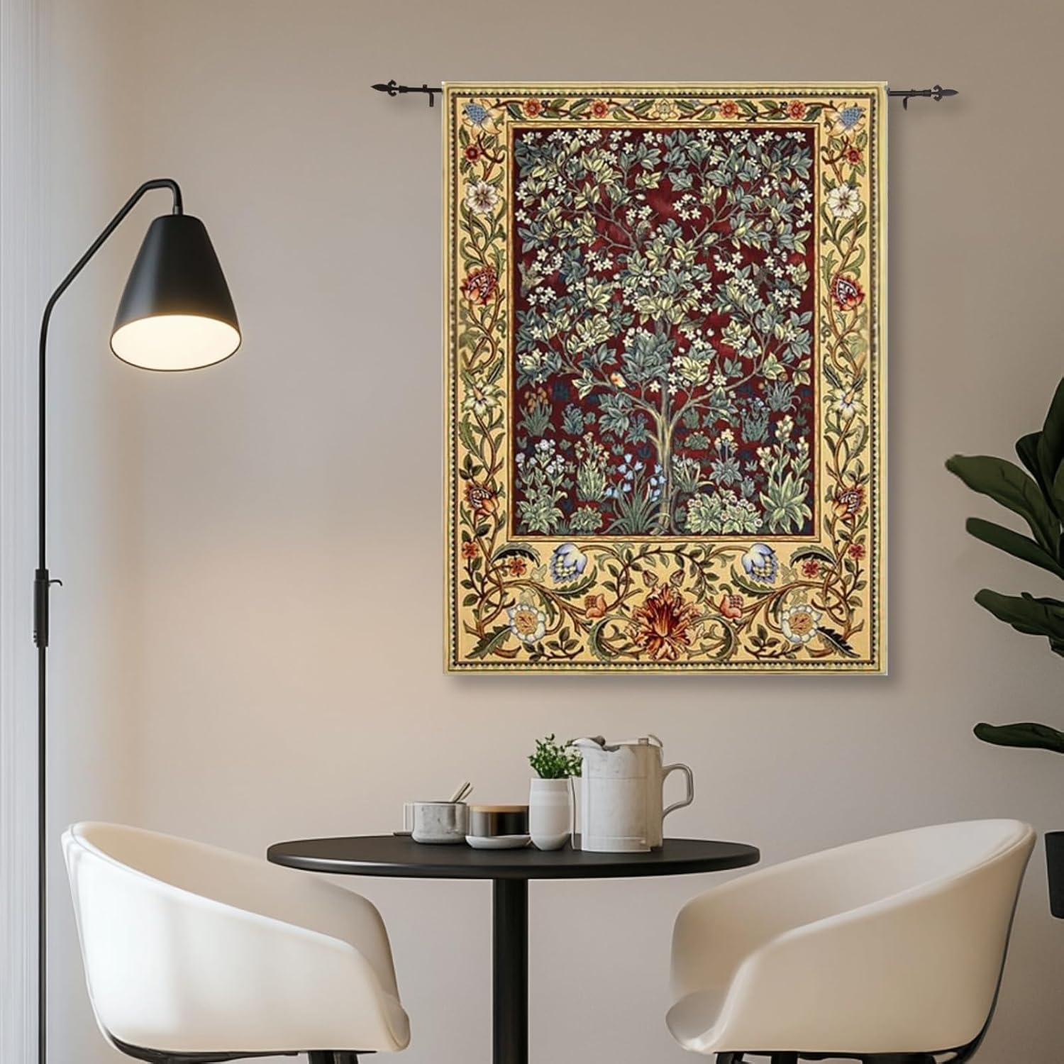 ORIMONY William Morris Tree of Life Tapestry Wall Hanging, Medieval Vintage Woven Jacquard Tapestry for Room Aesthetic (Retro, Red, 35L x 27W)